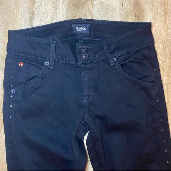 Hudson Collin Skinny Studded Mid Rise Black Skinny Jeans Size 27 - Picture 3 of 15